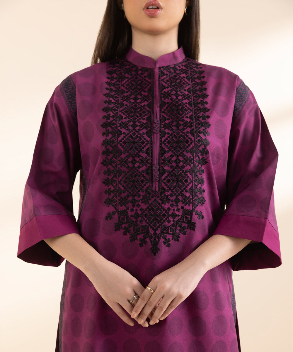 Unstitched Women's Embroidered Lawn Purple 3 Piece Suit
