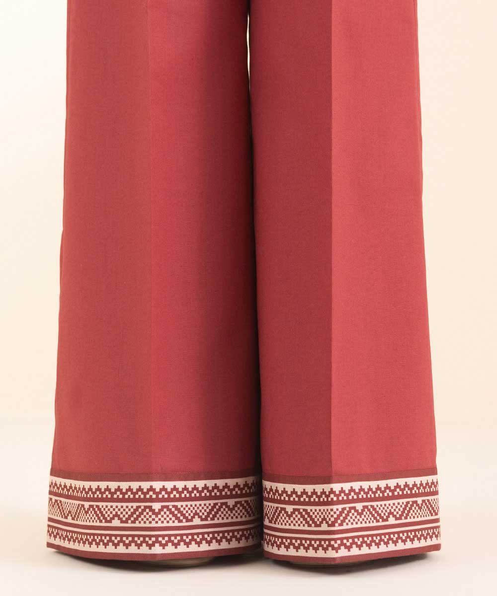 Unstitched Women's Embroidered Lawn Red 3 Piece Suit