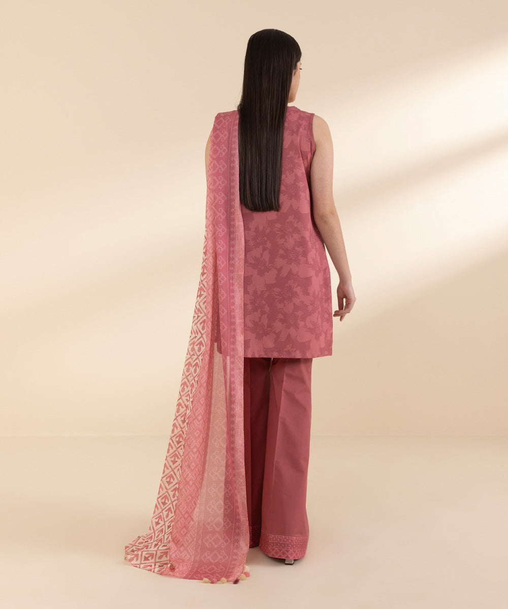 Unstitched Women's Embroidered Lawn Pink 3 Piece Suit