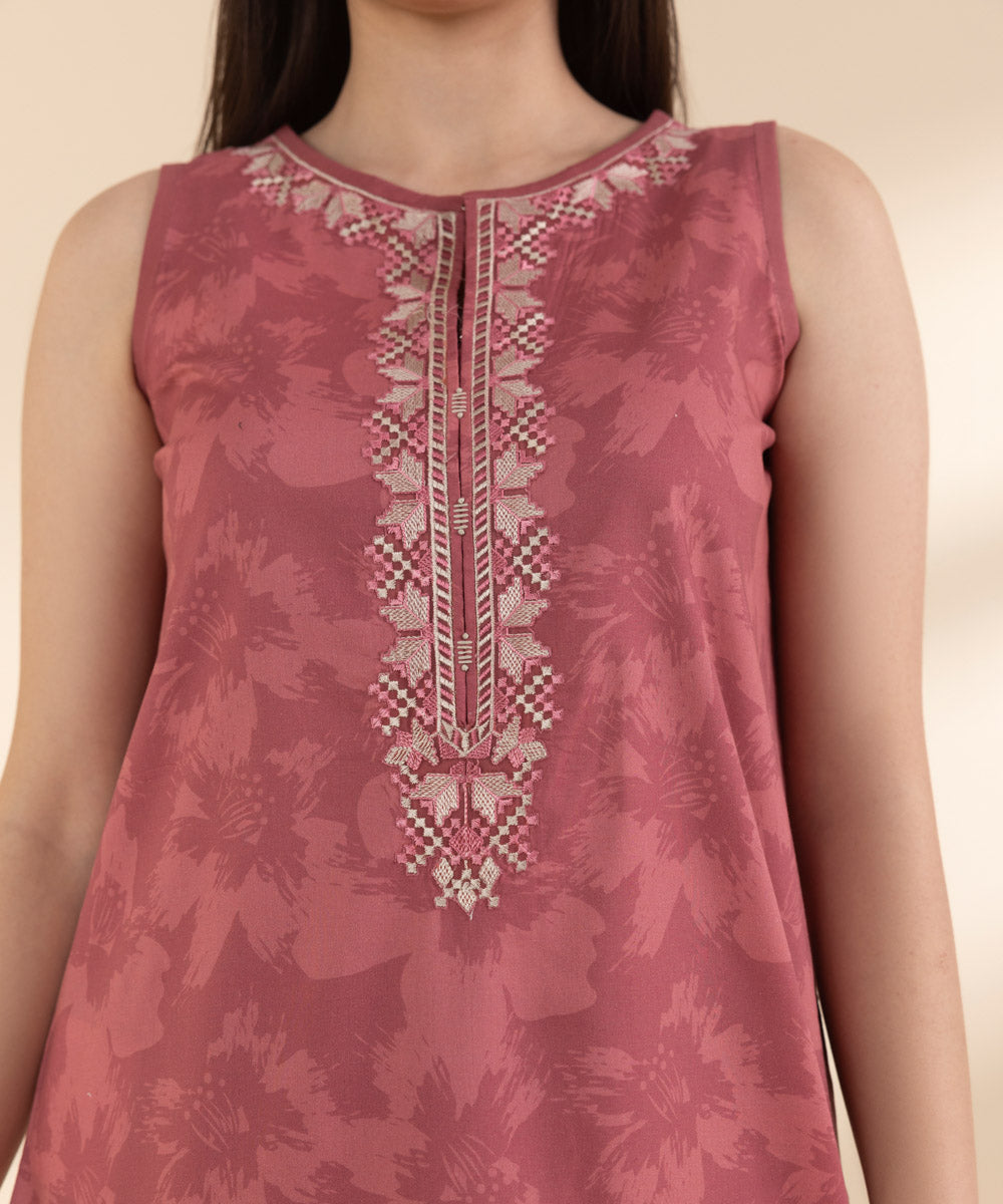 Unstitched Women's Embroidered Lawn Pink 3 Piece Suit