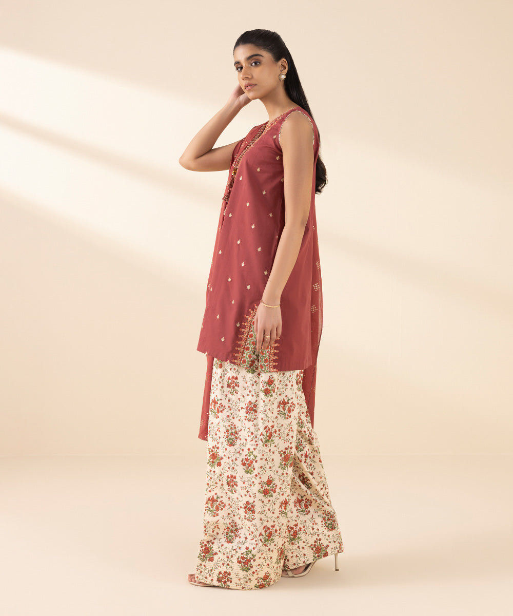 Unstitched Women's Red Textured Lawn 3 Piece Suit