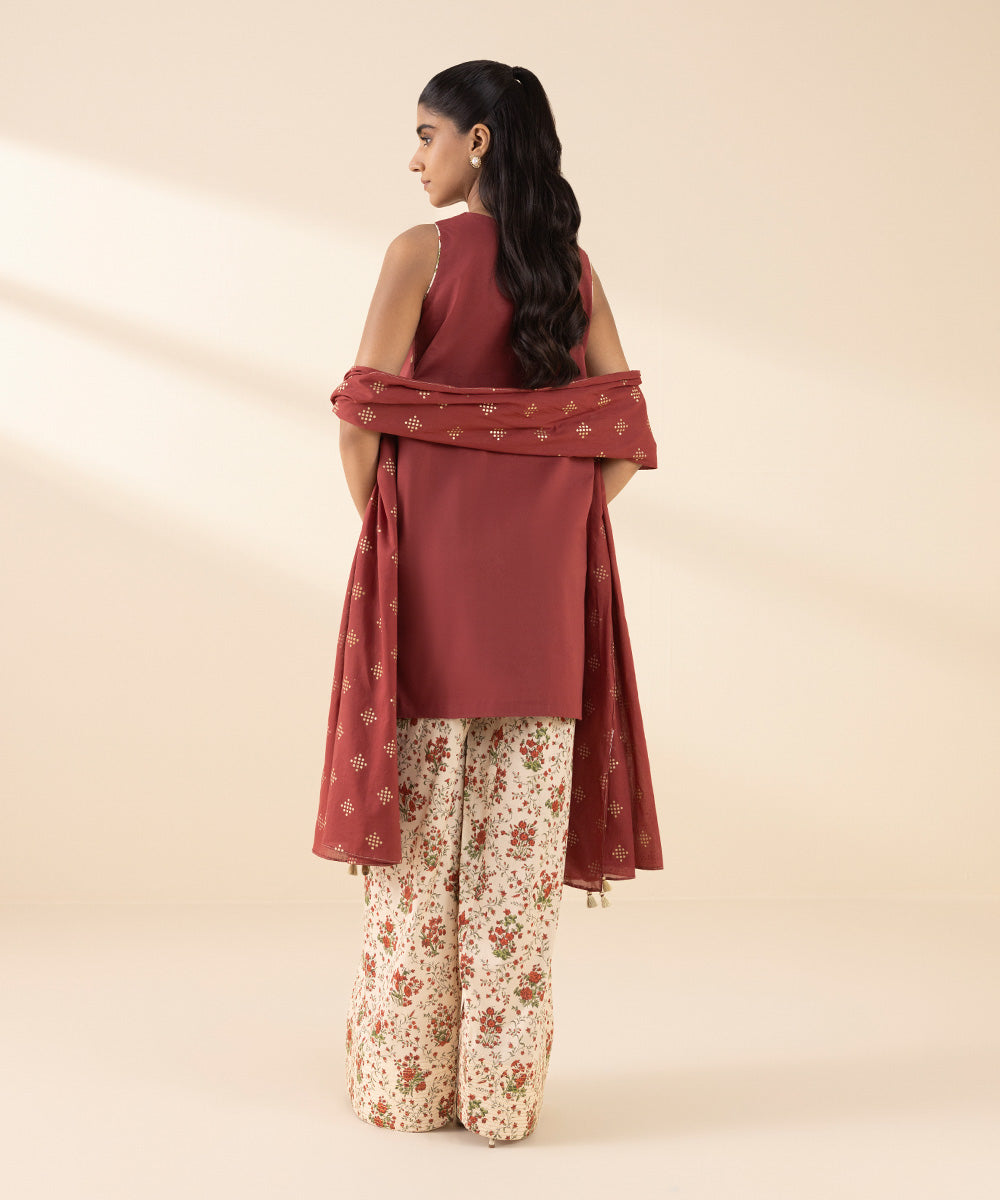 Unstitched Women's Red Textured Lawn 3 Piece Suit