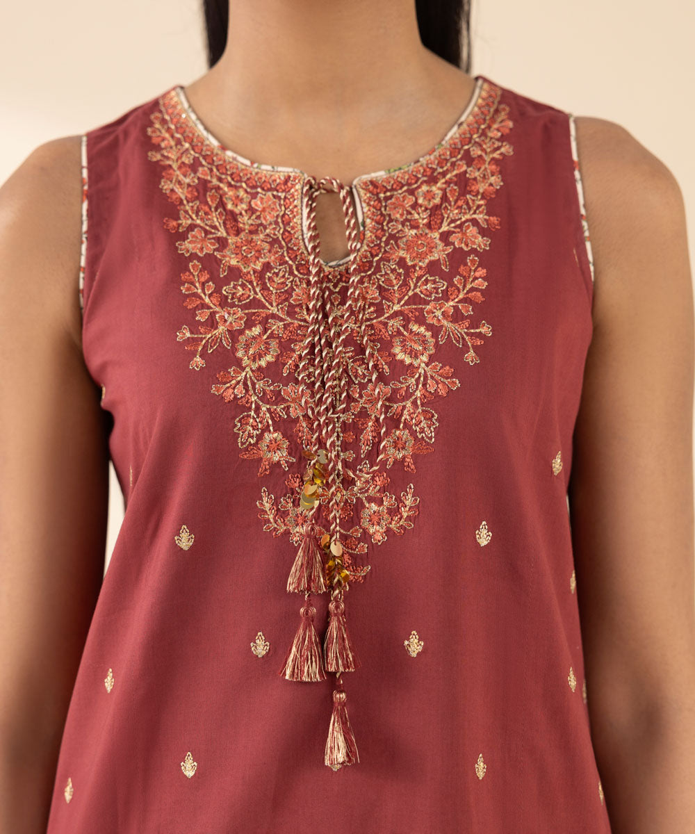 Unstitched Women's Red Textured Lawn 3 Piece Suit