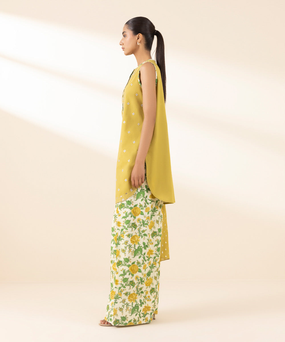 Women's Unstitched Textured Lawn Embroidered Yellow 3 Piece Suit