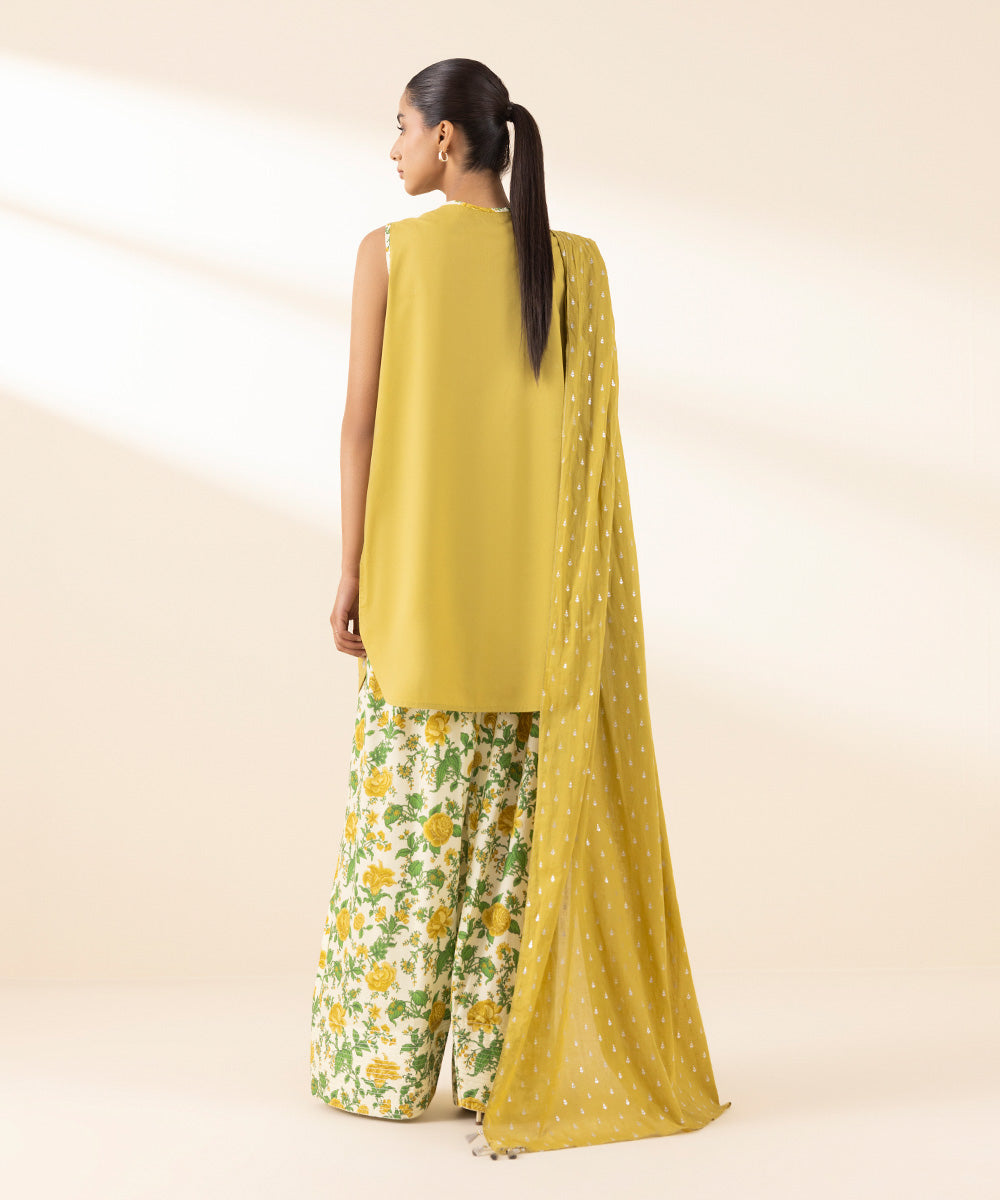 Women's Unstitched Textured Lawn Embroidered Yellow 3 Piece Suit