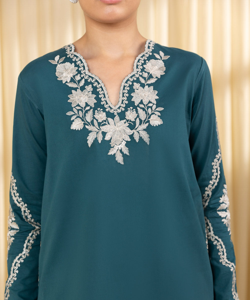 Women's Unstitched Textured Lawn Embroidered Green 3 Piece Suit