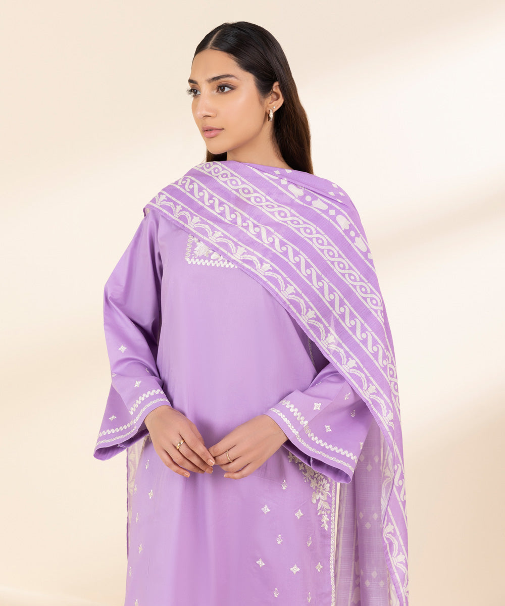Unstitched Women's Purple Textured Lawn 3 Piece Suit