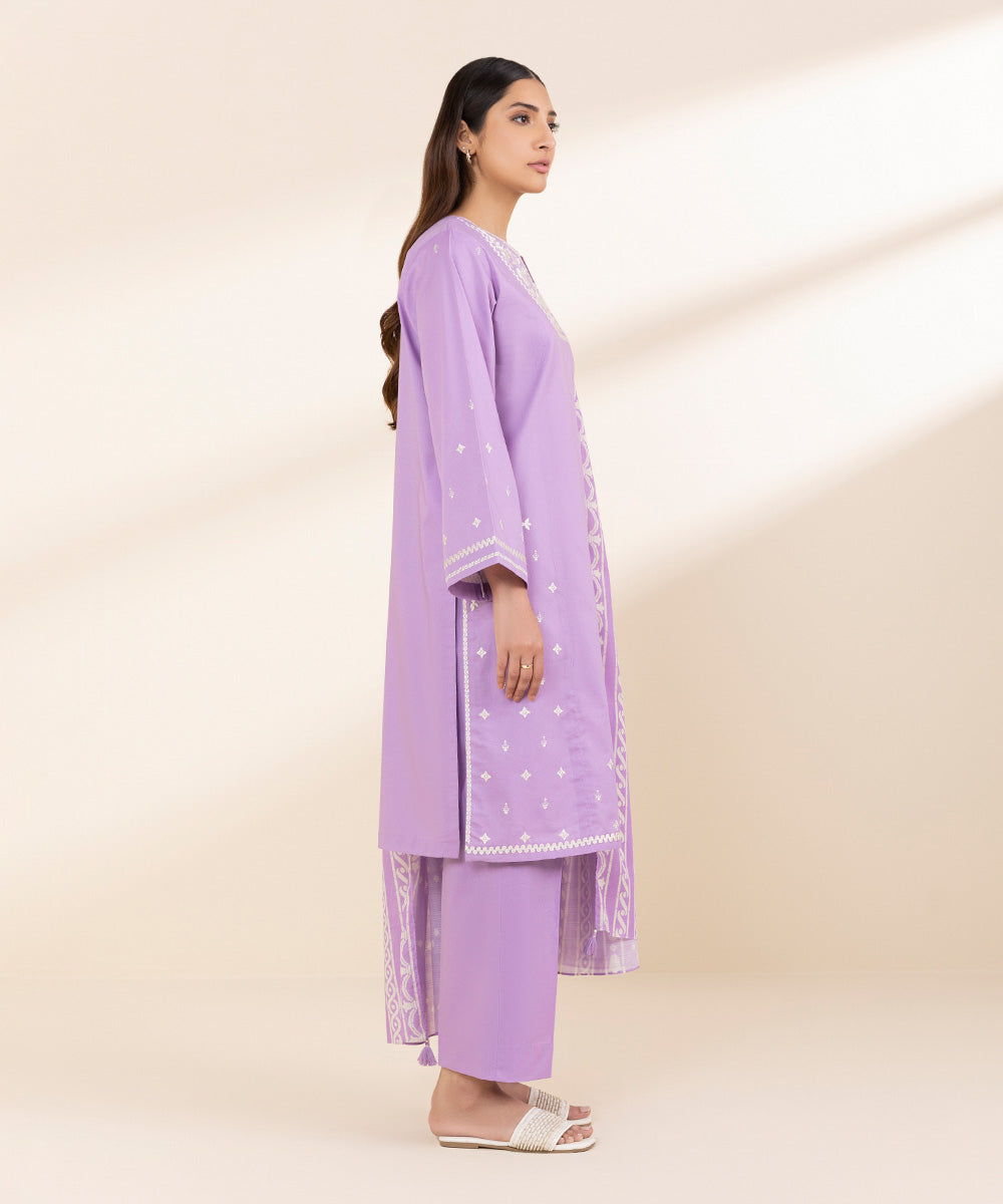 Unstitched Women's Purple Textured Lawn 3 Piece Suit