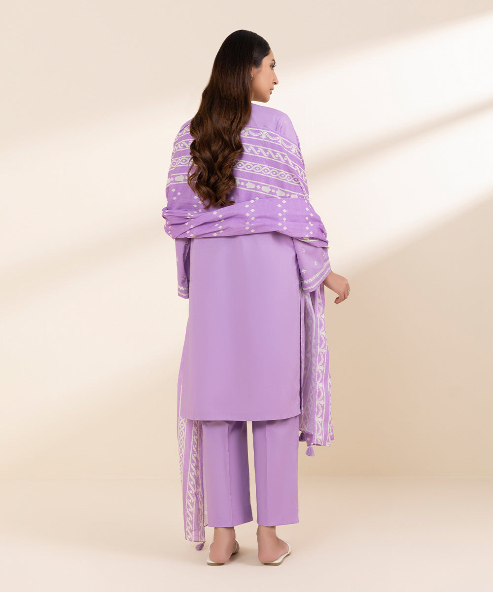 Unstitched Women's Purple Textured Lawn 3 Piece Suit