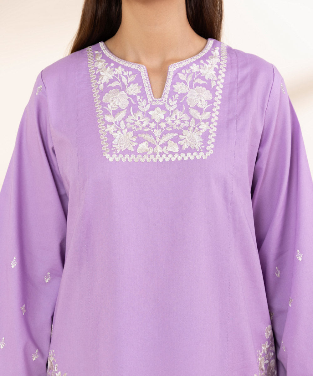 Unstitched Women's Purple Textured Lawn 3 Piece Suit