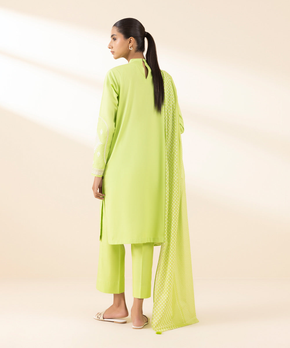 Unstitched Women's Green Textured Lawn 3 Piece Suit