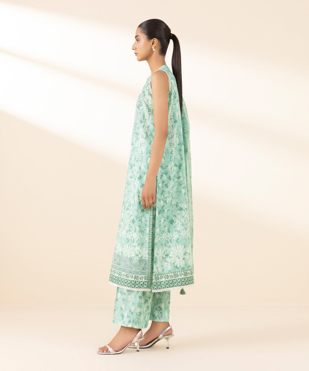 Unstitched Women's Green Lawn 3 Piece Suit