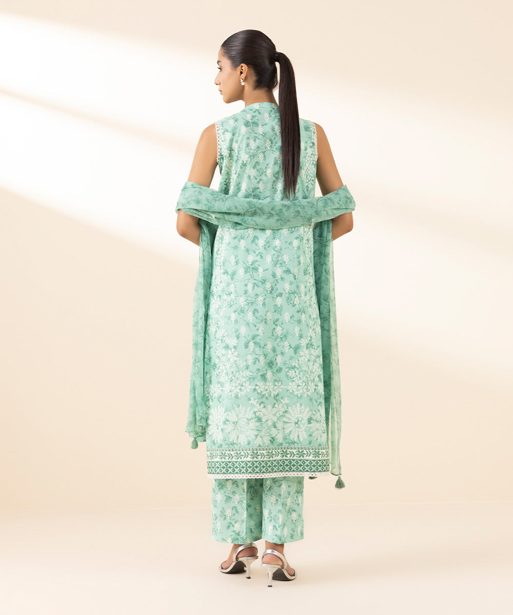 Unstitched Women's Green Lawn 3 Piece Suit