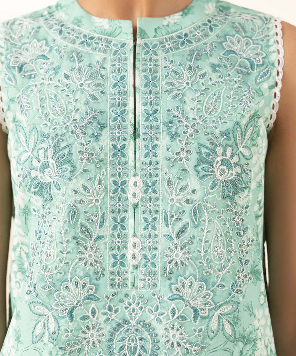 Unstitched Women's Green Lawn 3 Piece Suit