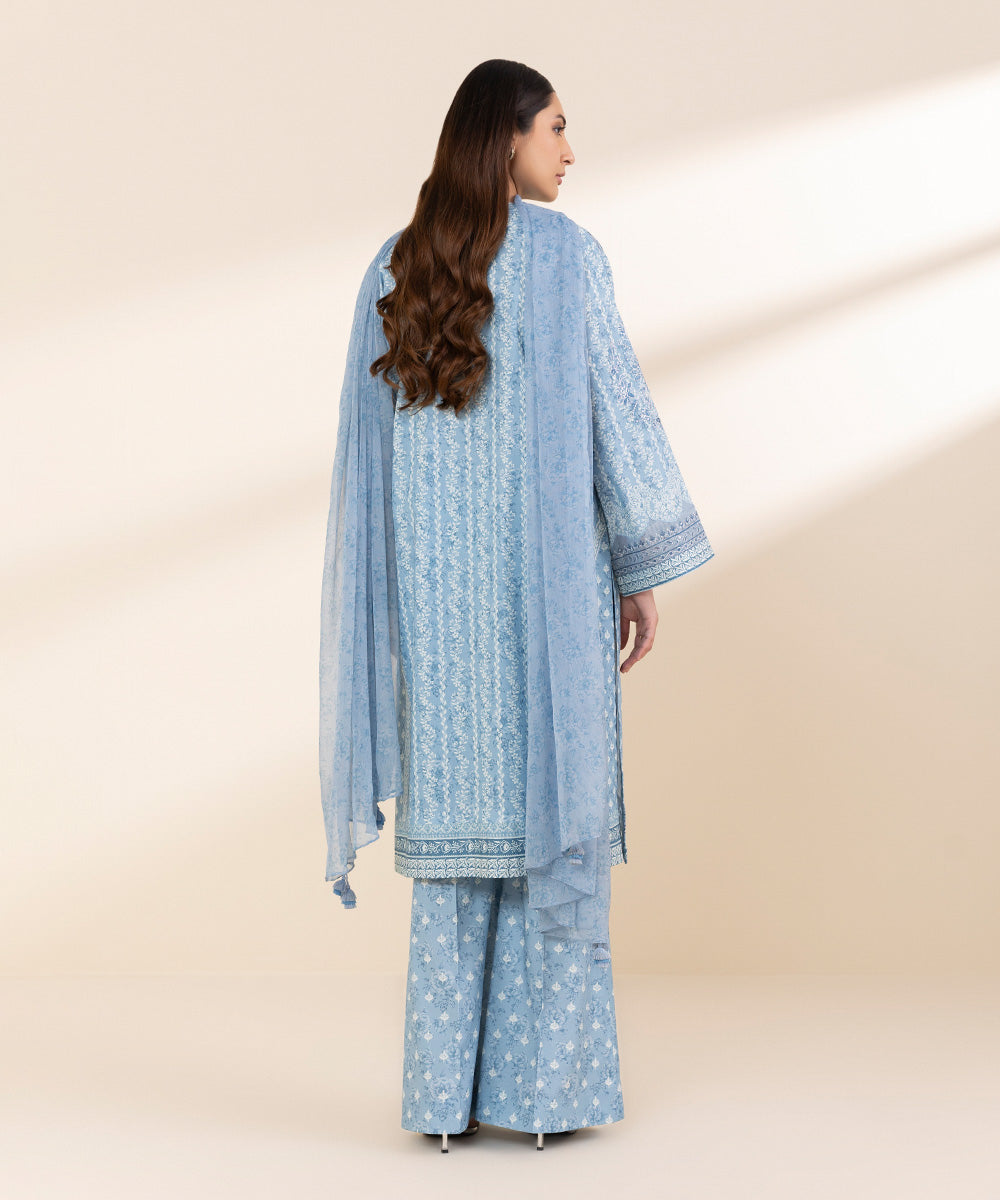 Unstitched Women's Blue Lawn 3 Piece Suit