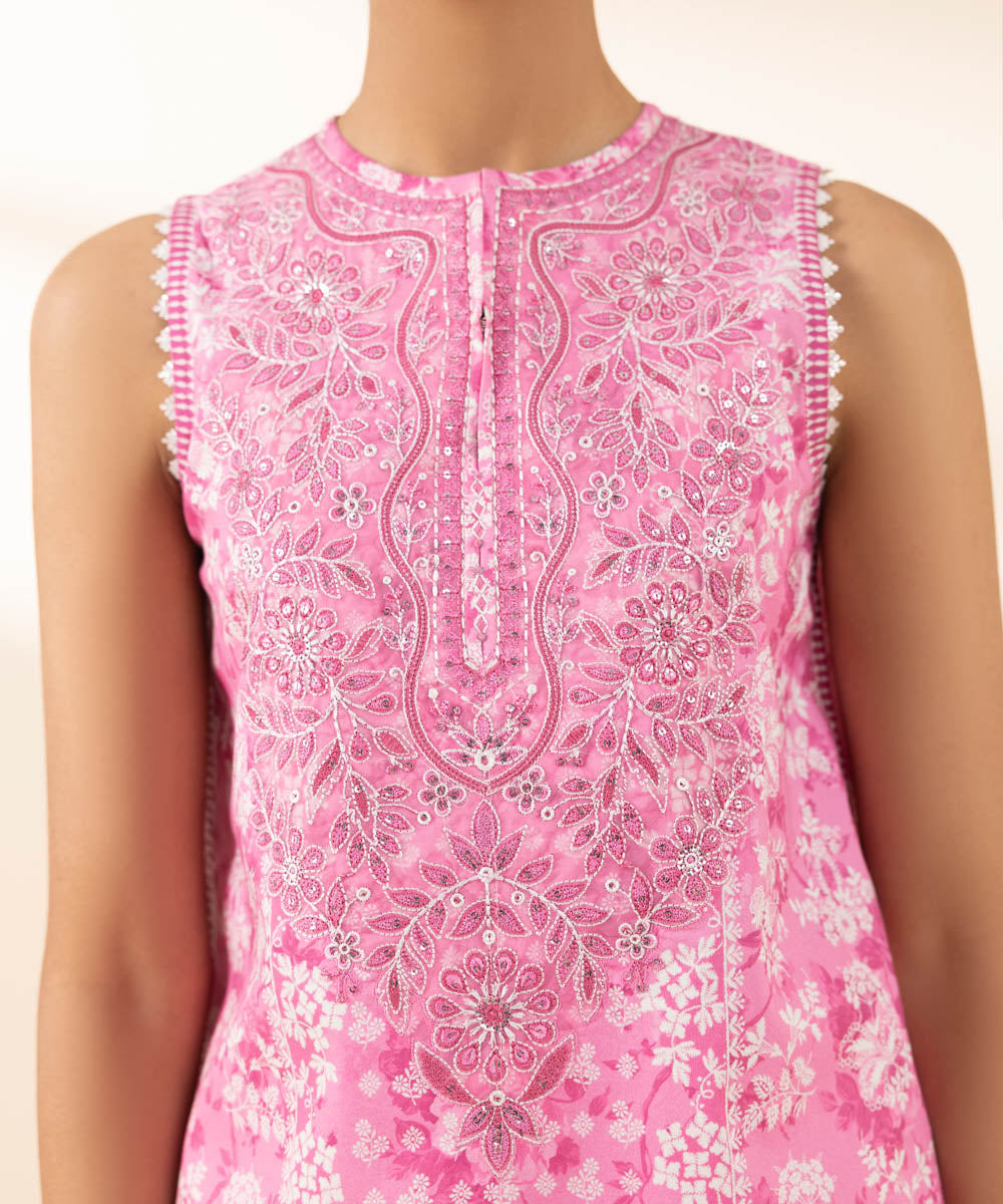 Unstitched Women's Pink Lawn Embroidered 3 Piece Suit 