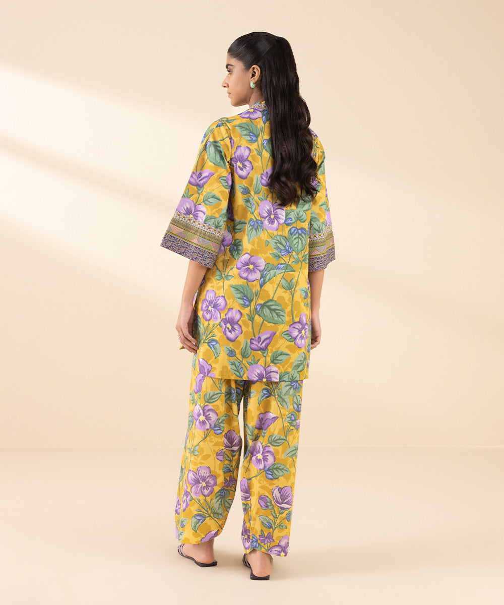 Unstitched Women's Yellow Lawn Embroidered Shirt Trousers