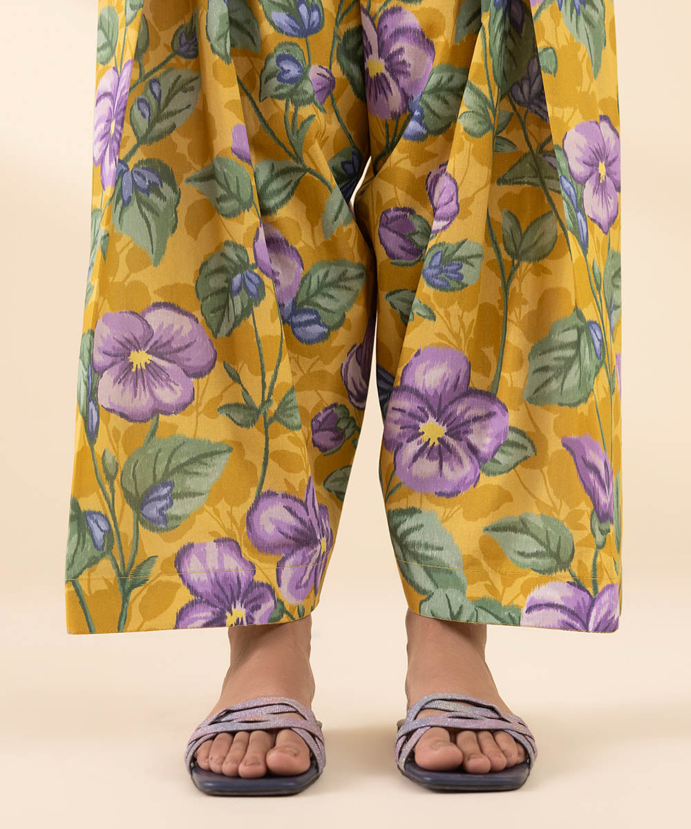 Unstitched Women's Yellow Lawn Embroidered Shirt Trousers