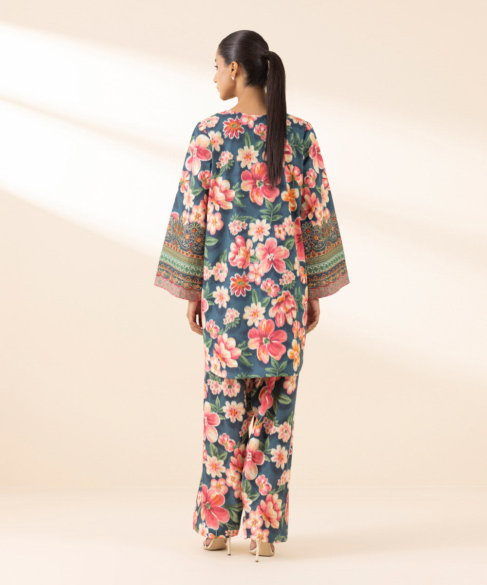 Unstitched Women's Blue Lawn Embroidered Shirt Trousers