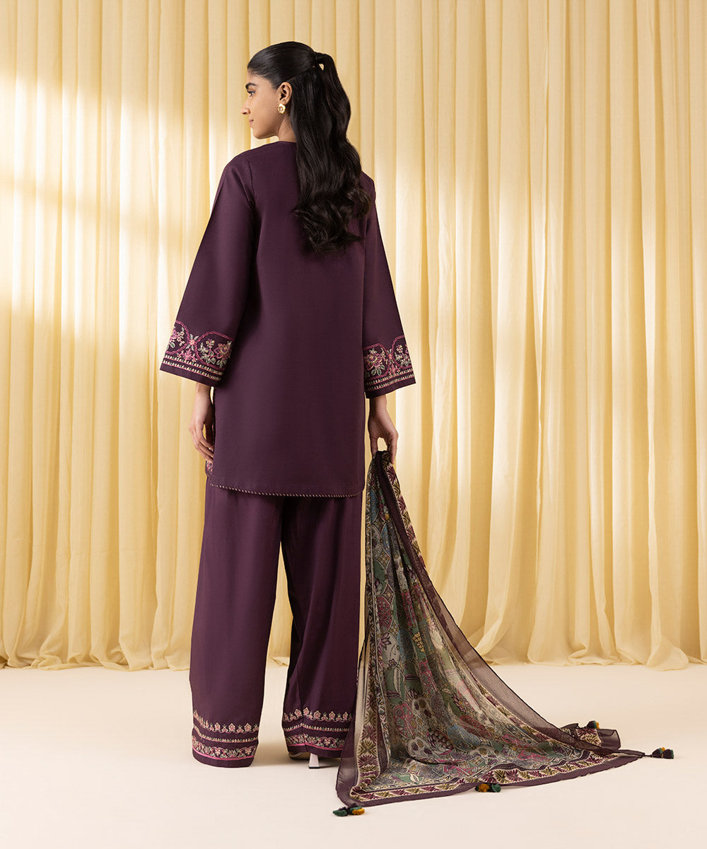 Unstitched Women's Purple Textured Lawn 3 Piece Suit