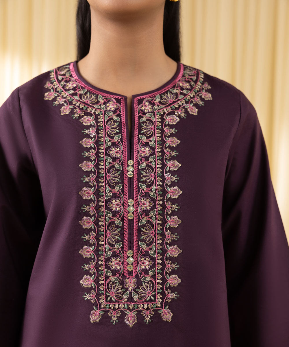 Unstitched Women's Purple Textured Lawn 3 Piece Suit