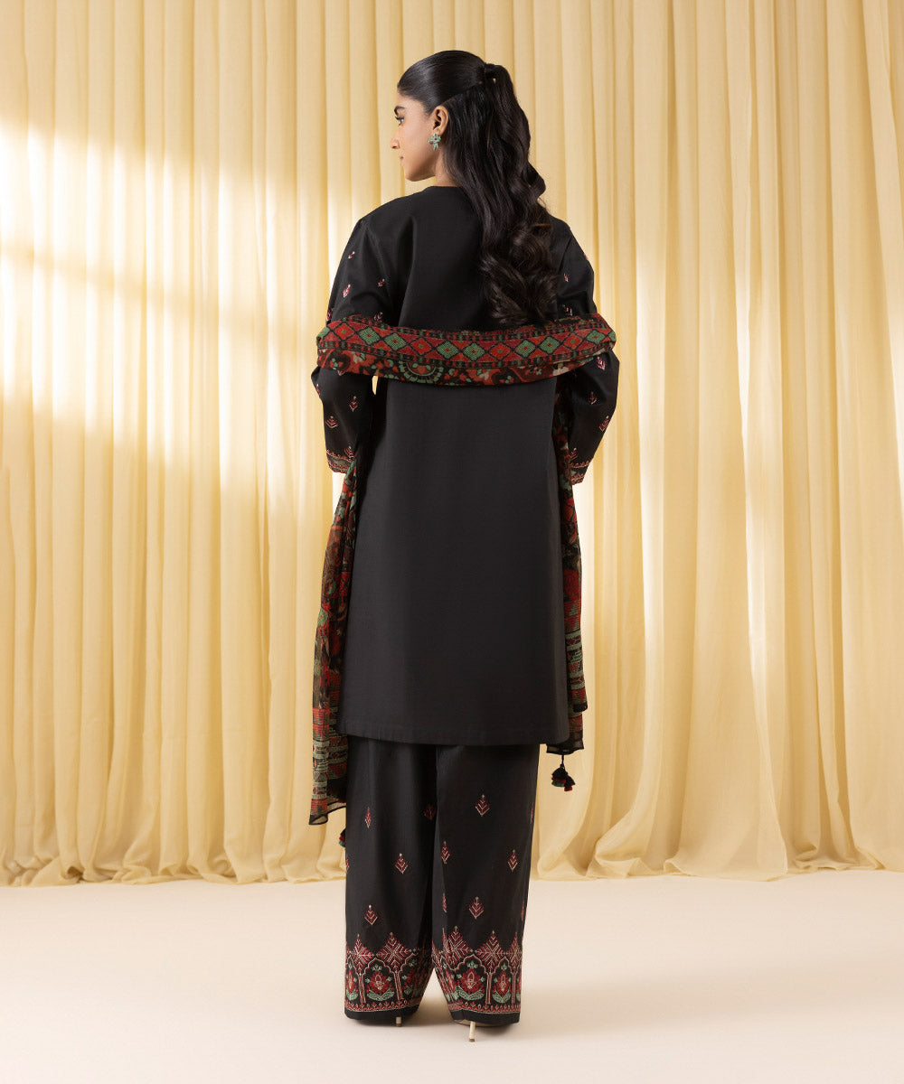 Unstitched Women's Black Textured Lawn 3 Piece Suit