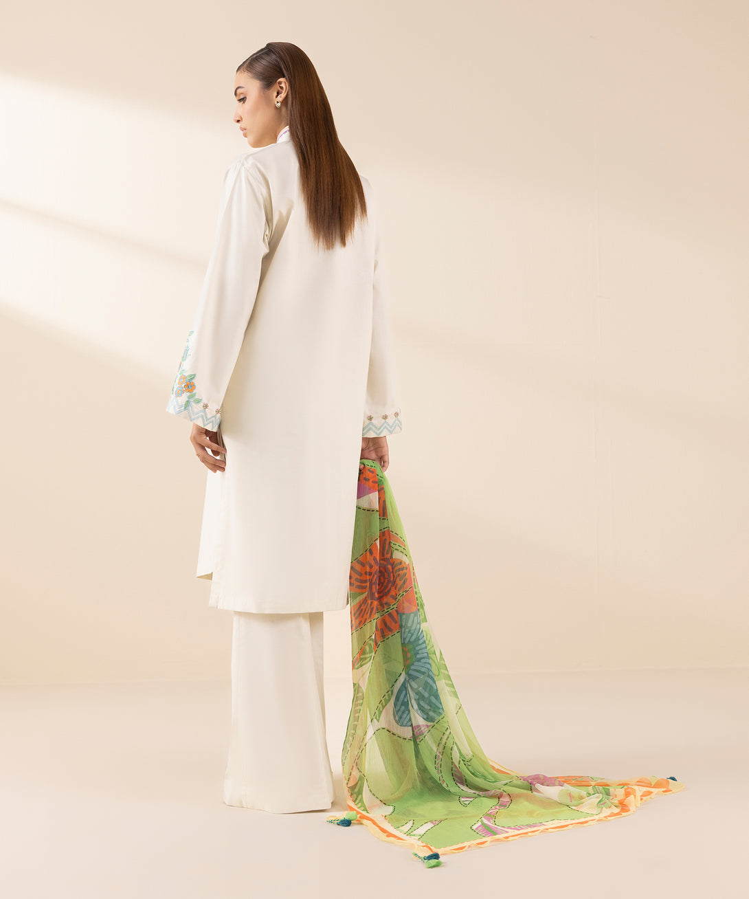 Women's Unstitched Lawn Embroidered Off White 3 Piece Suit