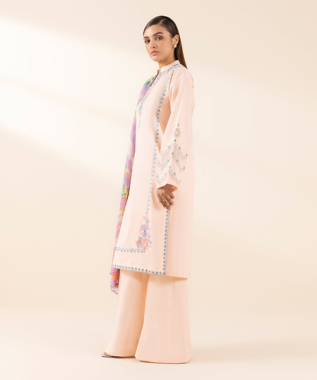 Women's Unstitched Lawn Embroidered Pink 3 Piece Suit