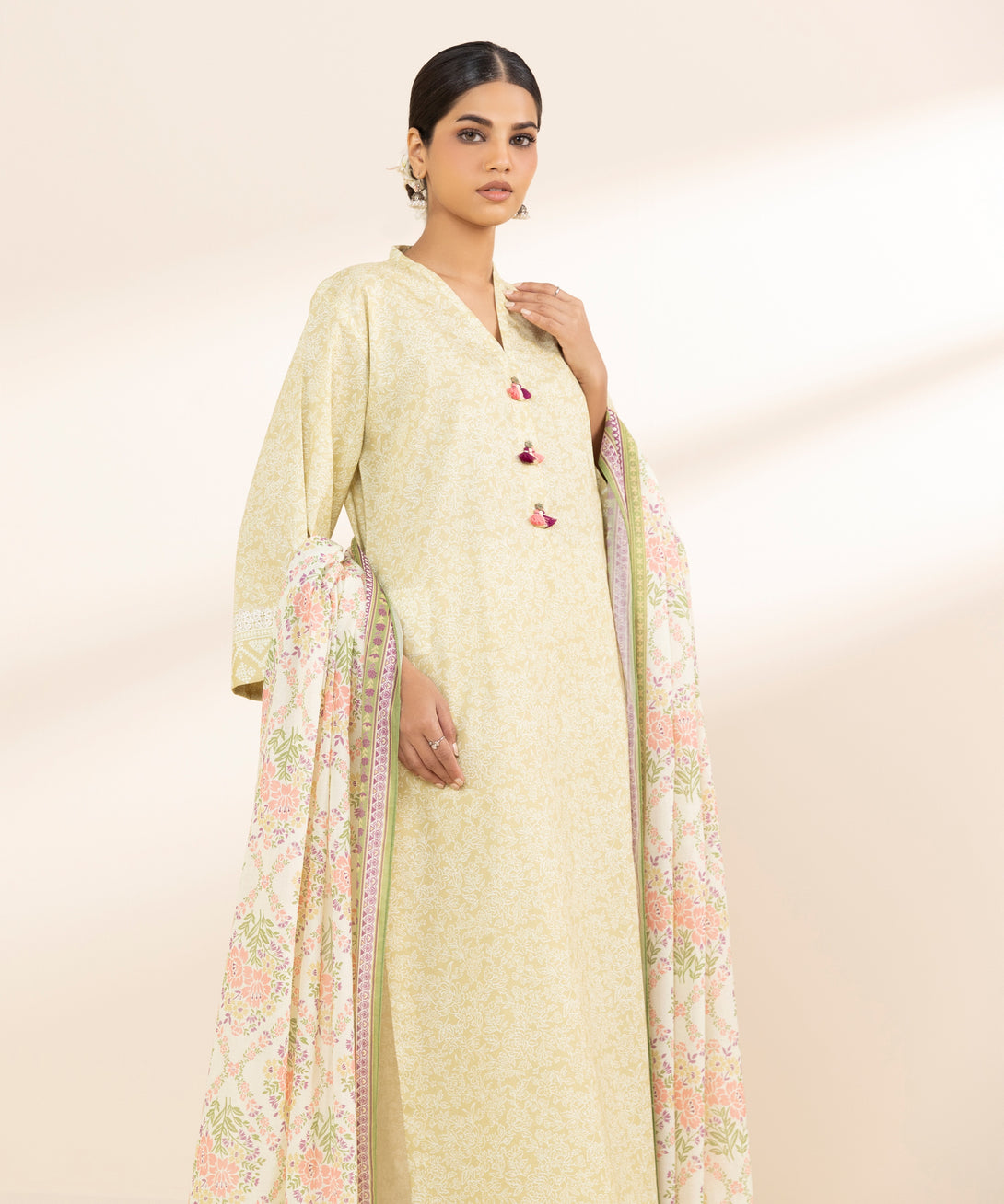 Women's Unstitched Lawn Printed Yellow 3 Piece Suit