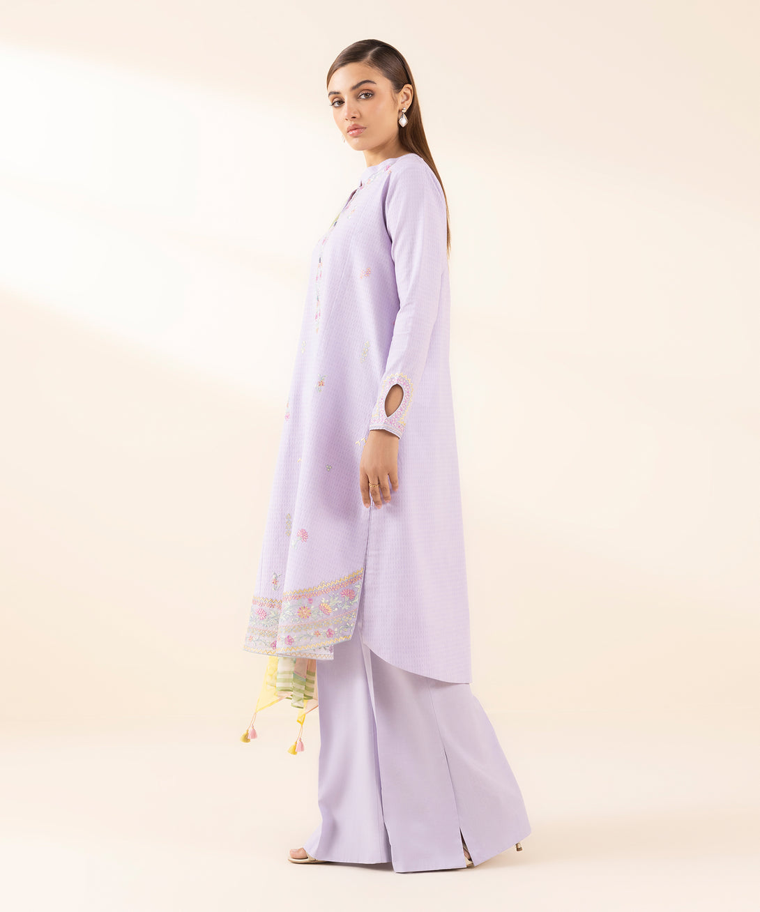 Women's Unstitched Dobby Embroidered Purple 3 Piece Suit