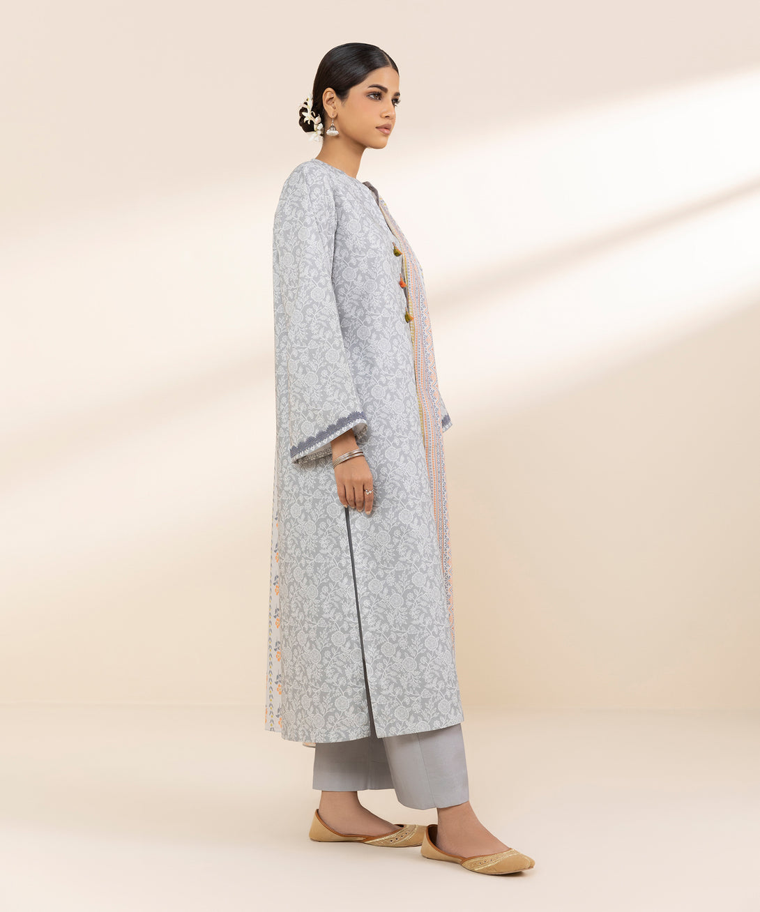 Women's Unstitched Lawn Printed Grey 3 Piece Suit