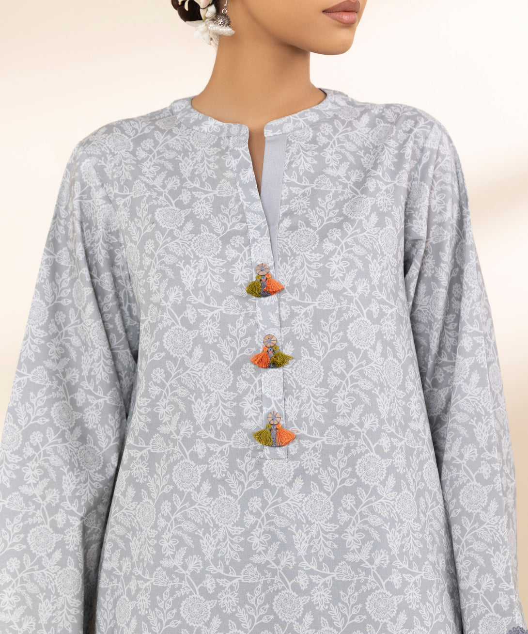 Women's Unstitched Lawn Printed Grey 3 Piece Suit