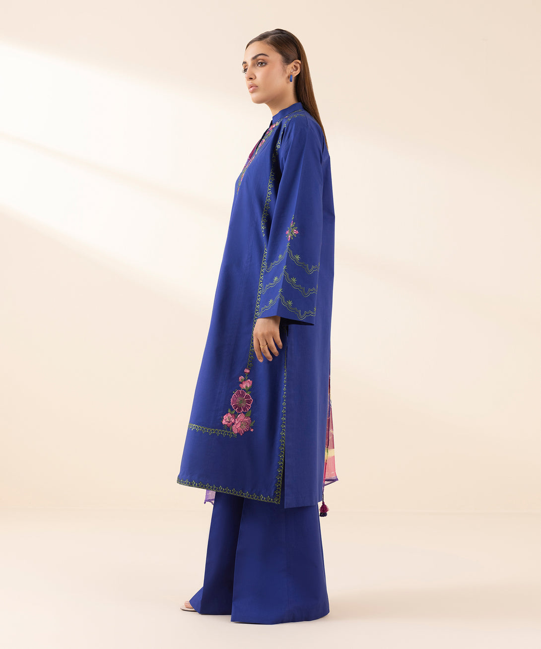 Women's Unstitched Lawn Embroidered Blue 3 Piece Suit