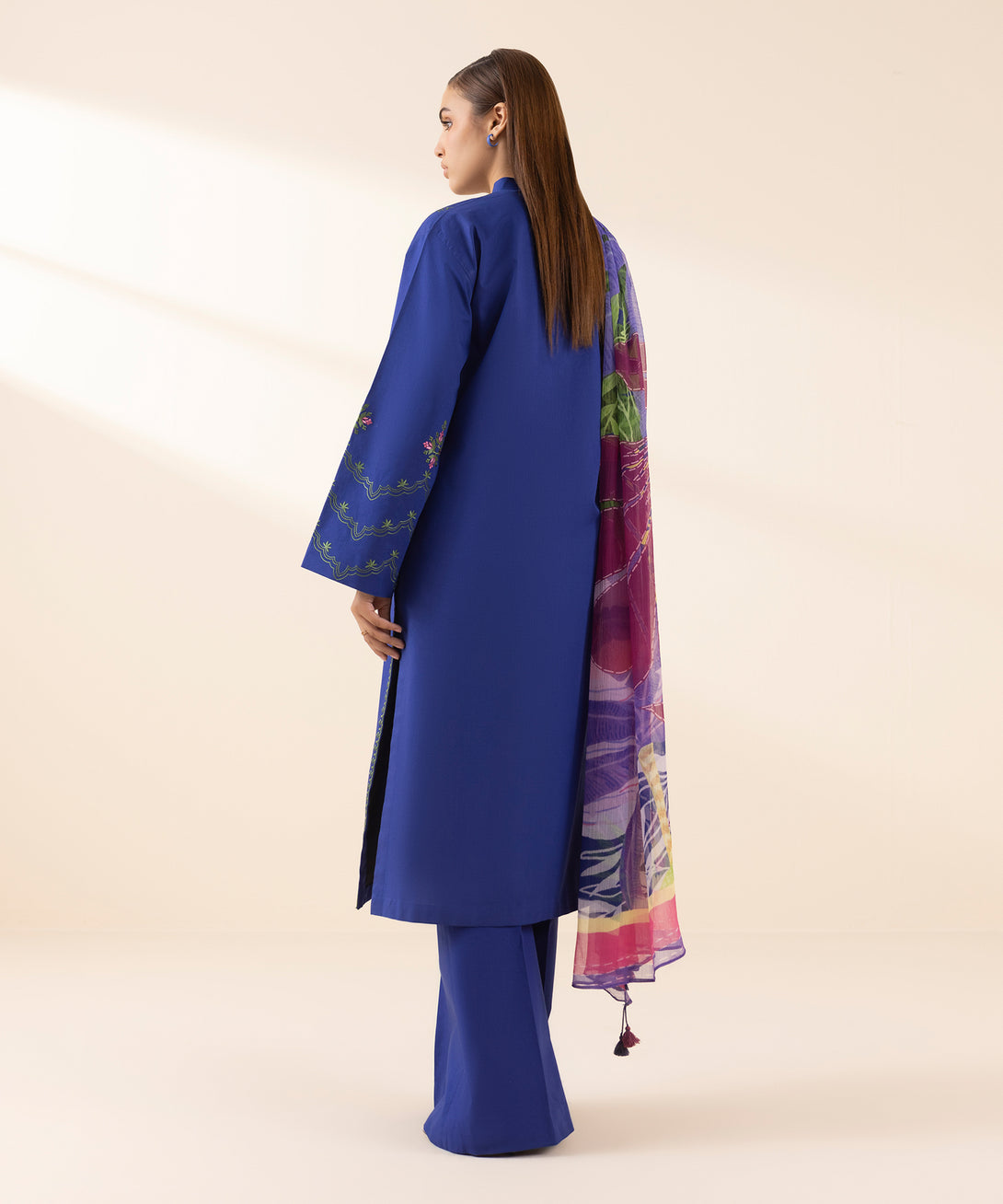 Women's Unstitched Lawn Embroidered Blue 3 Piece Suit