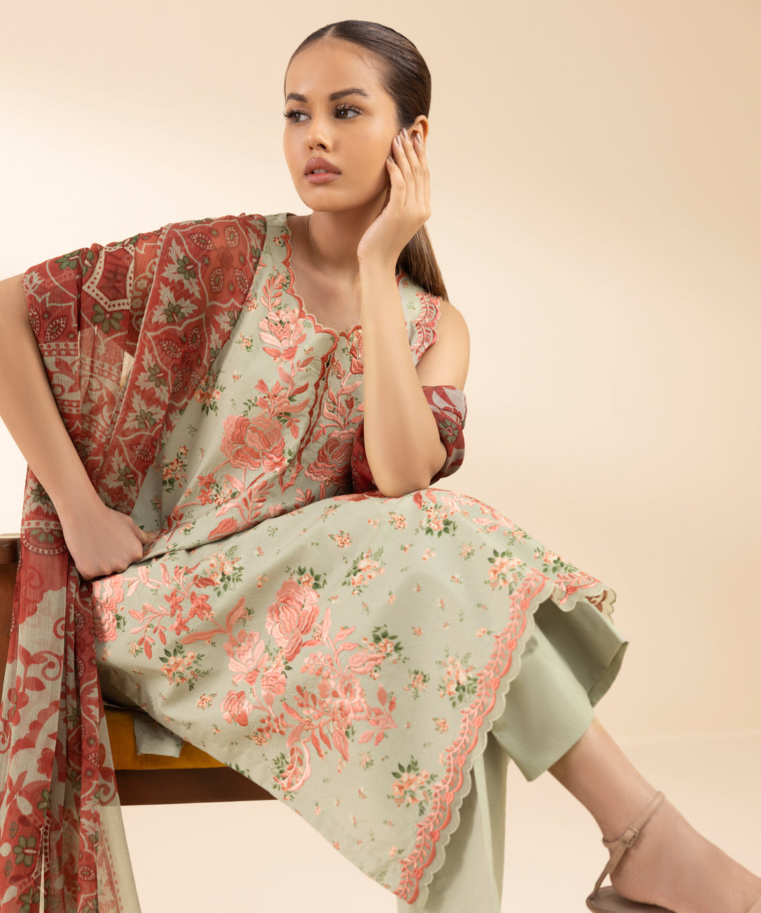 Women's Unstitched Lawn Embroidered Multi 3 Piece Suit
