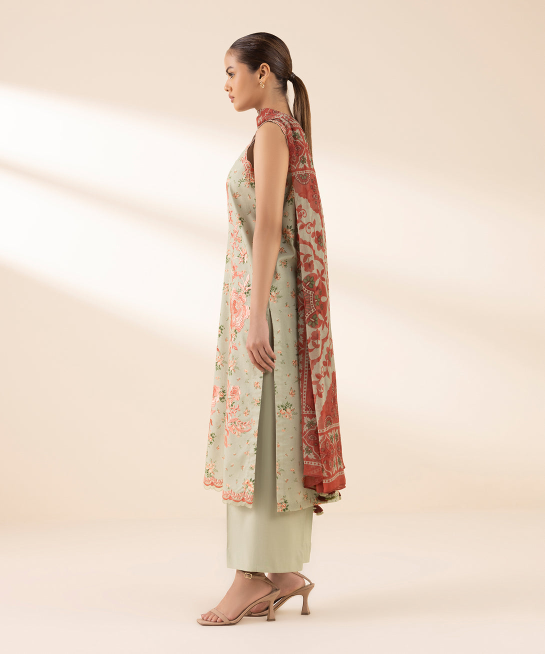Women's Unstitched Lawn Embroidered Multi 3 Piece Suit