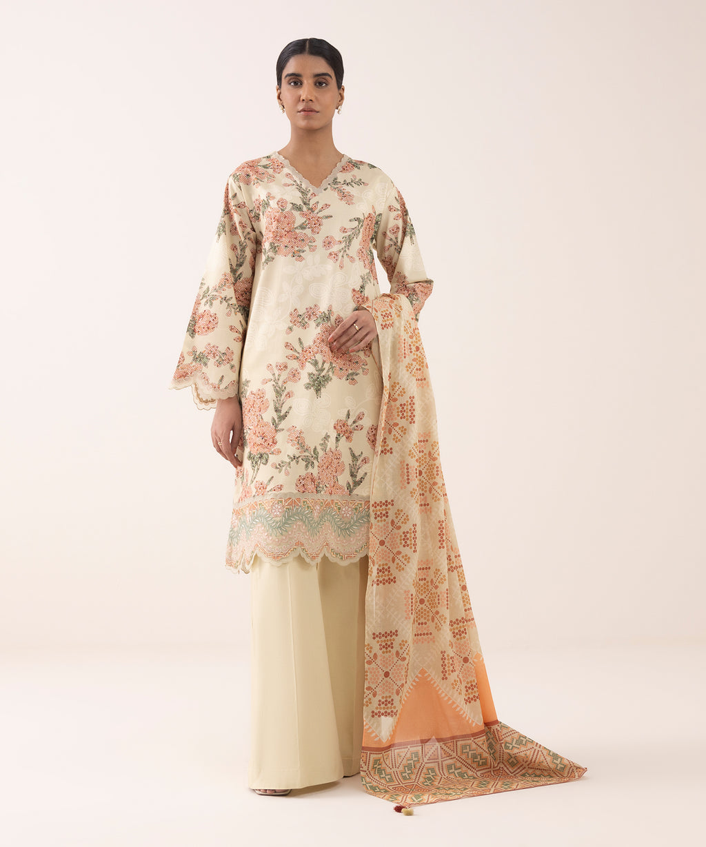 Women's Unstitched Lawn Embroidered Multi 3 Piece Suit