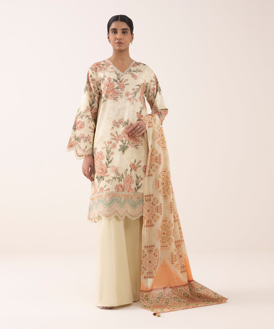 Women's Unstitched Lawn Embroidered Multi 3 Piece Suit