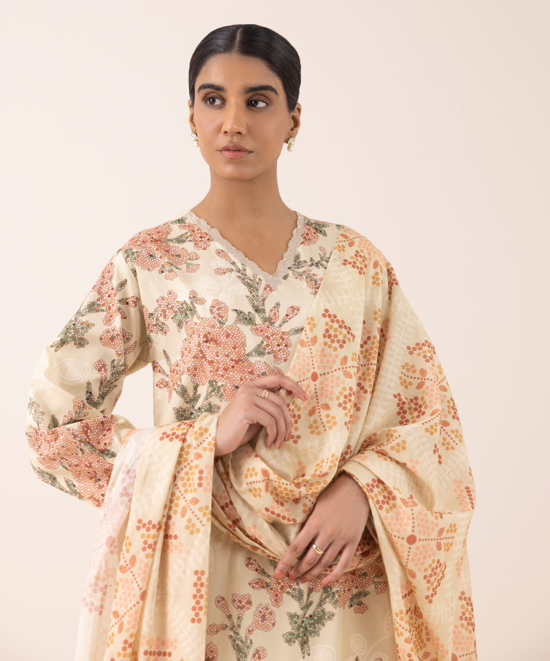 Women's Unstitched Lawn Embroidered Multi 3 Piece Suit