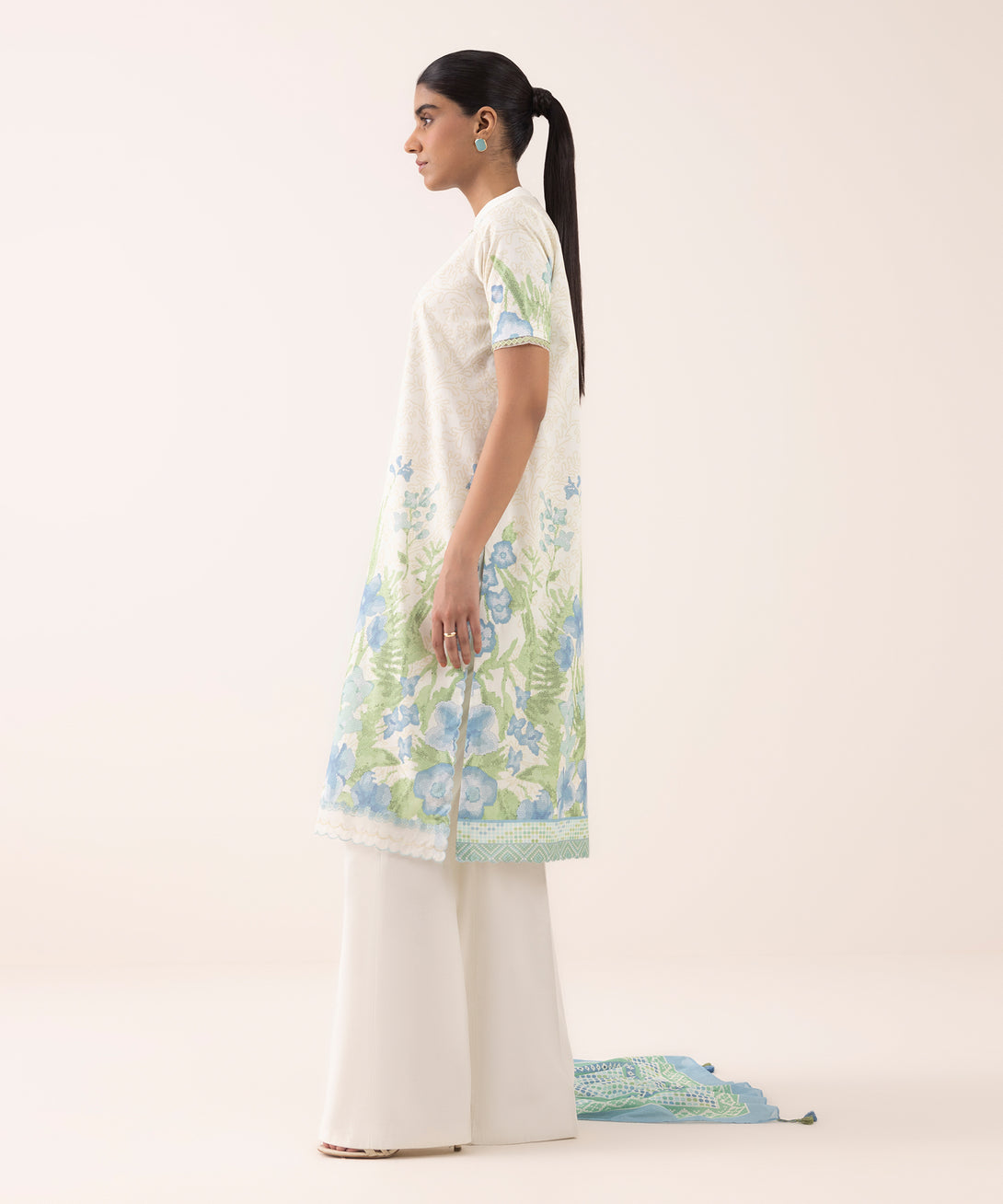 Women's Unstitched Lawn Embroidered Off White 3 Piece Suit