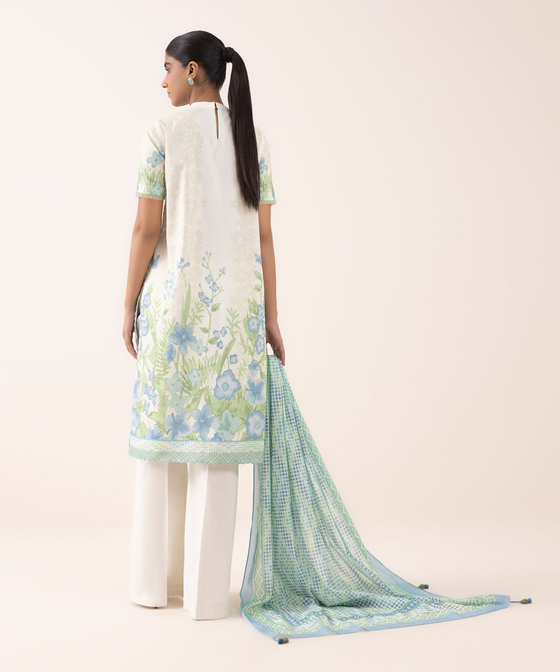 Women's Unstitched Lawn Embroidered Off White 3 Piece Suit