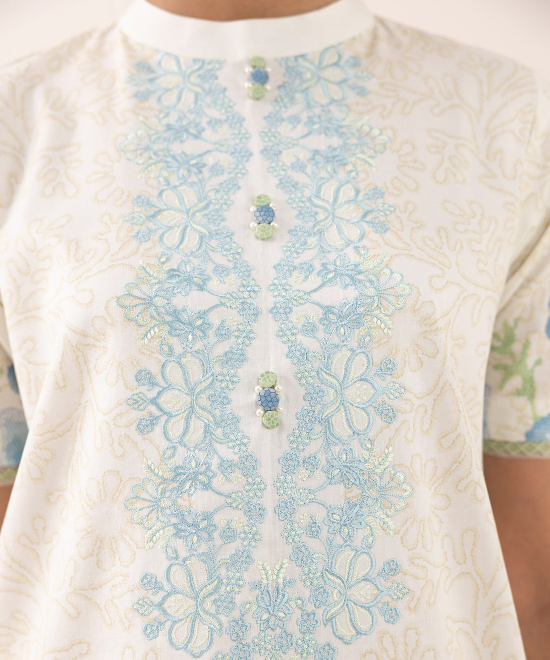 Women's Unstitched Lawn Embroidered Off White 3 Piece Suit