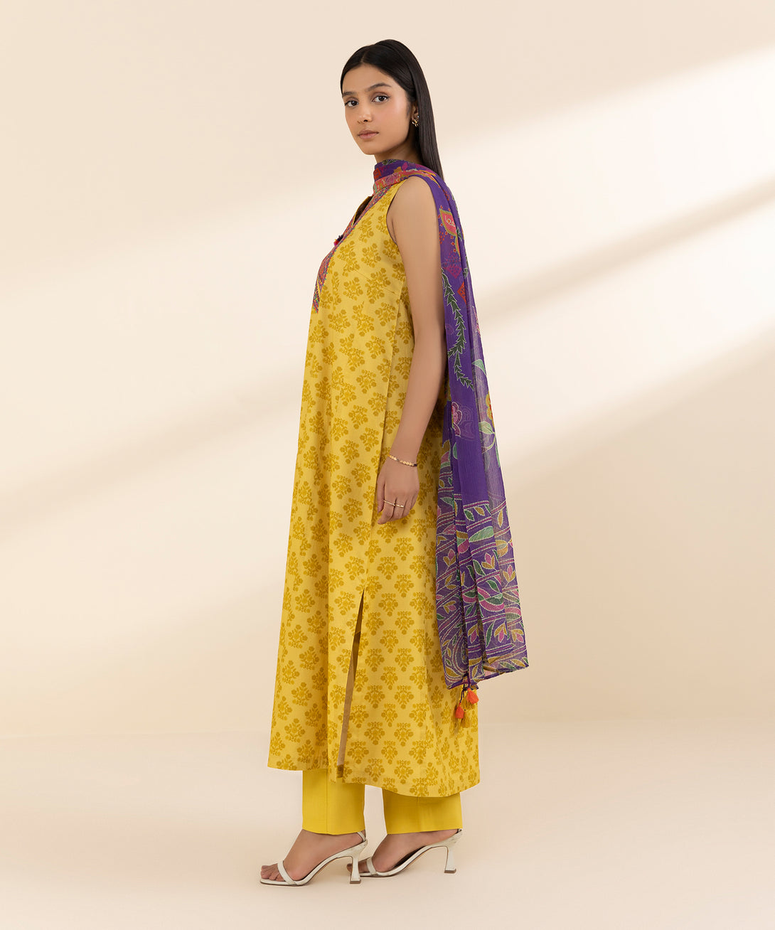 Women's Unstitched Lawn Embroidered Yellow 3 Piece Suit