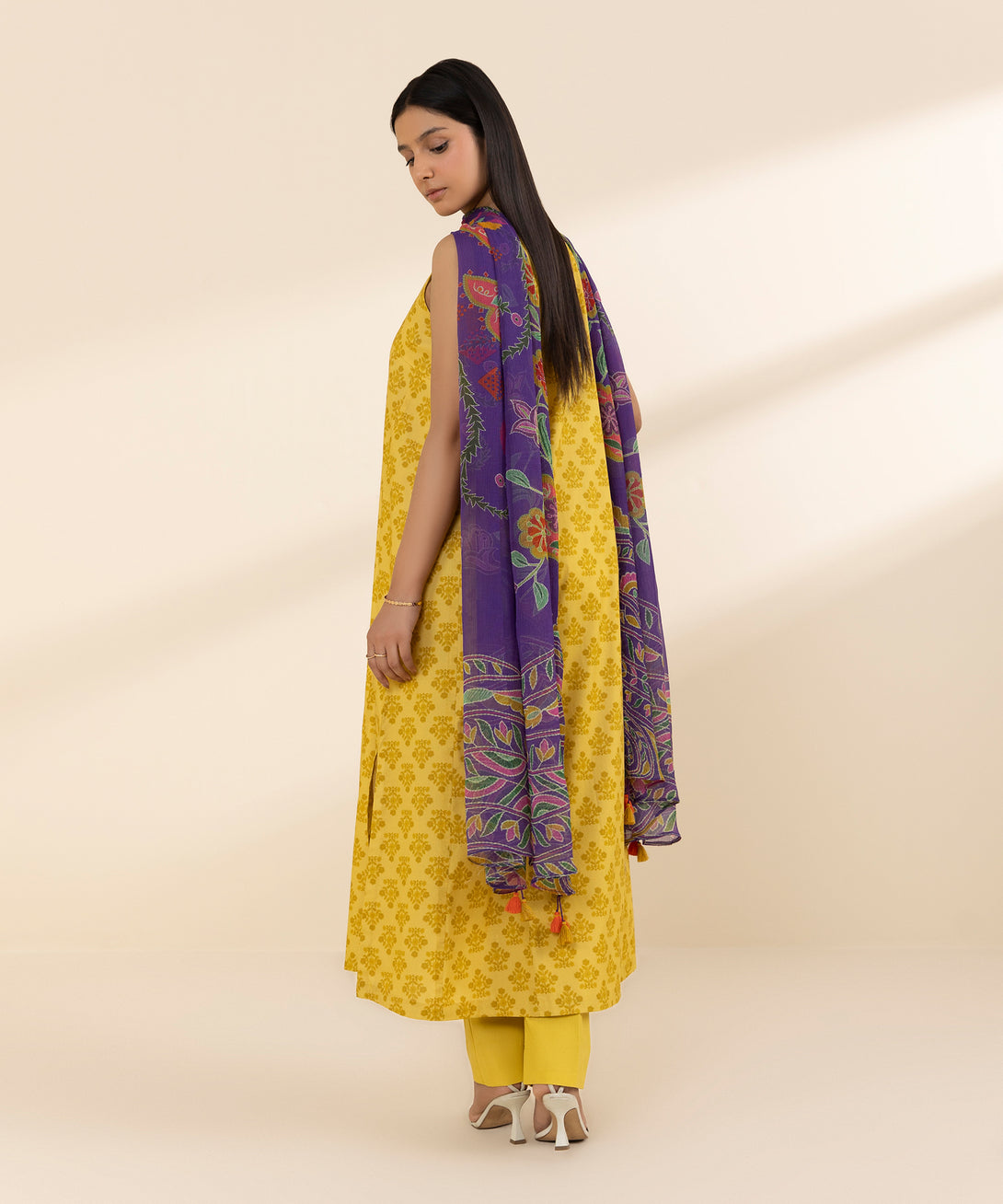 Women's Unstitched Lawn Embroidered Yellow 3 Piece Suit