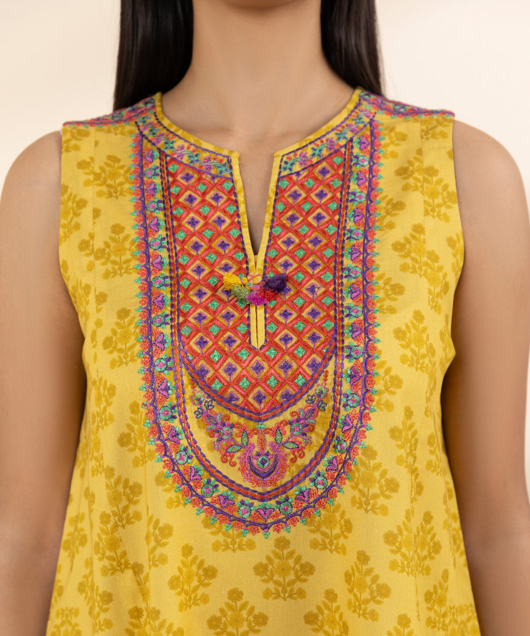 Women's Unstitched Lawn Embroidered Yellow 3 Piece Suit