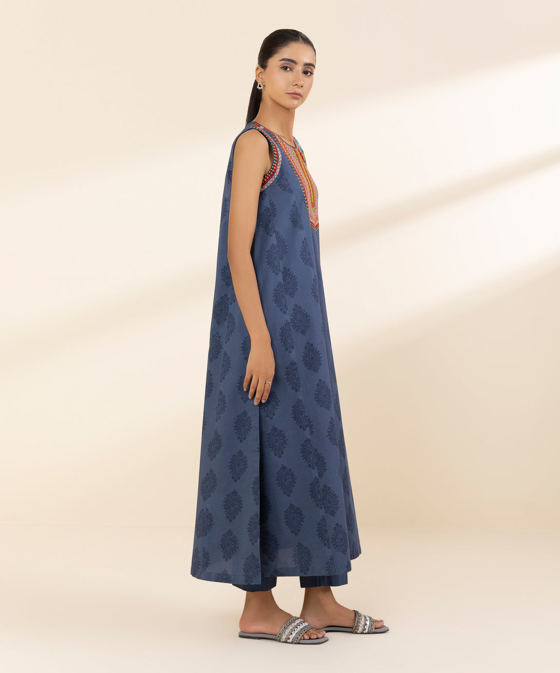 Women's Unstitched Lawn Embroidered Blue 3 Piece Suit