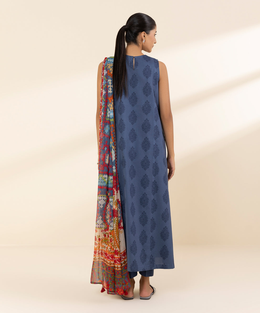 Women's Unstitched Lawn Embroidered Blue 3 Piece Suit