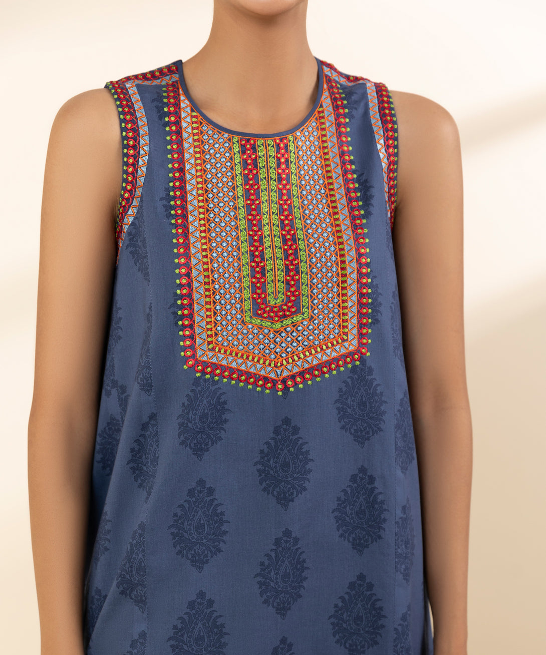 Women's Unstitched Lawn Embroidered Blue 3 Piece Suit