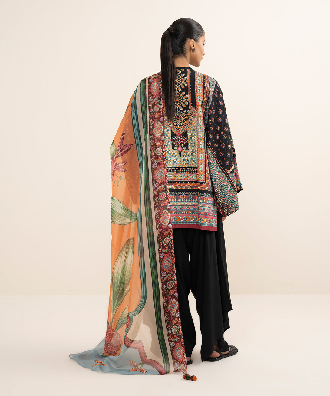 Women's Unstitched Arabic Lawn Embroidered Multi 3 Piece Suit