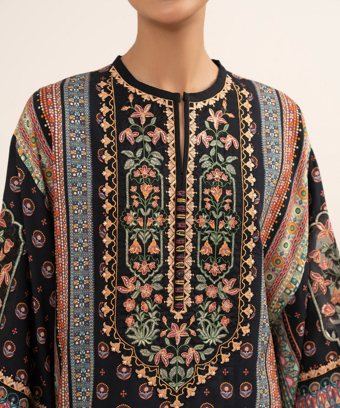 Women's Unstitched Arabic Lawn Embroidered Multi 3 Piece Suit
